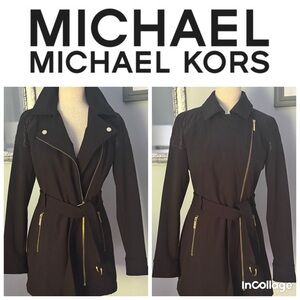 Michael Kors Black Trench Coat with Gold Accents